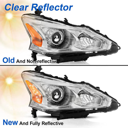 Alziria Headlight Assembly Compatible With 20132015 Nissan Altima Sslsv Only Fit 4door Chrome Housing Amber Reflector