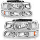 AUTOSAVER88 Headlight Assembly Compatible with 99-02 Chevy Silverado 1500 2500/01-02 Chevy Silverado 1500HD 2500HD 3500/00-06 Tahoe Suburban 1500 2500 Headlamp with Bumper Lights Chrome Housing Amber Reflector