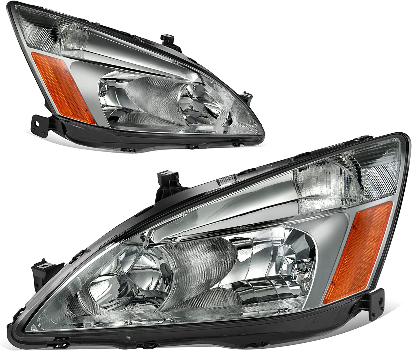 AUTOSAVER88 Headlight Assembly Compatible with 03 04 05 06 07 Accord OE Replacement Chrome Headlights w/Clear Housing