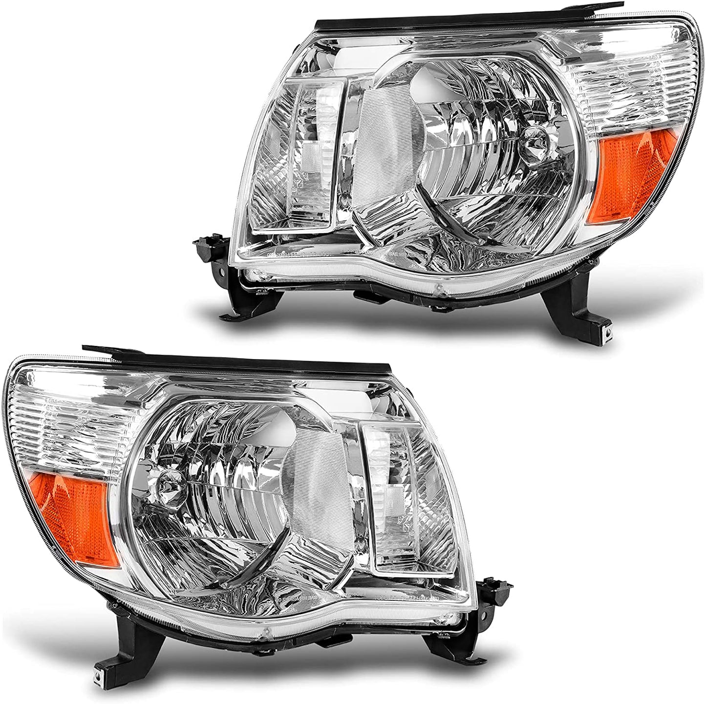 DWVO Headlight Assembly Compatible with 2005 2006 2007 2008 2009 2010 2011 Tacoma Pickup Truck OE Replacement Chrome Housing with Amber Reflector