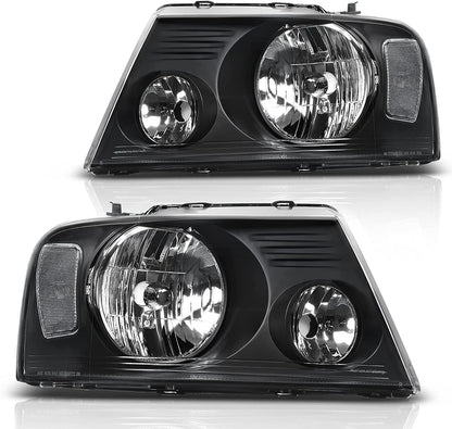 Dwvo Headlight Assembly Compatible With 2004 2005 2006 2007 2008 Ford F150 Pickup Driver And Passenger Side Chrome Housing Amber Reflector