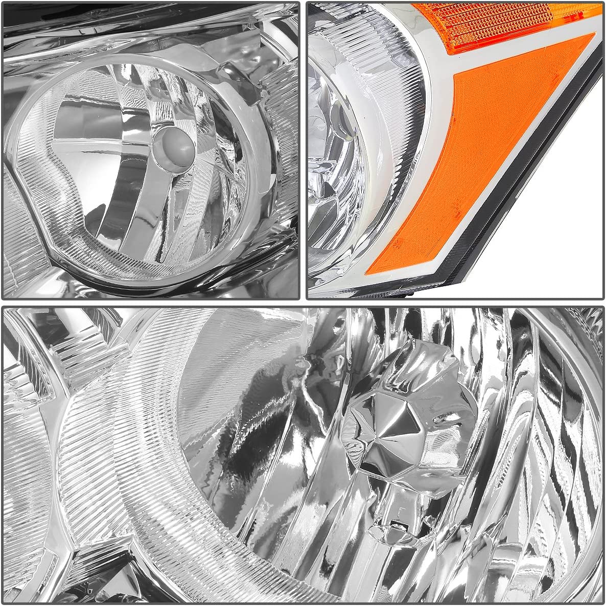 [Halogen Model] Factory Style Headlight Assembly Compatible With 08-12  Honda Accord Sedan 4-Door, Driver & Passenger Side - Chrome Housing - Amber 