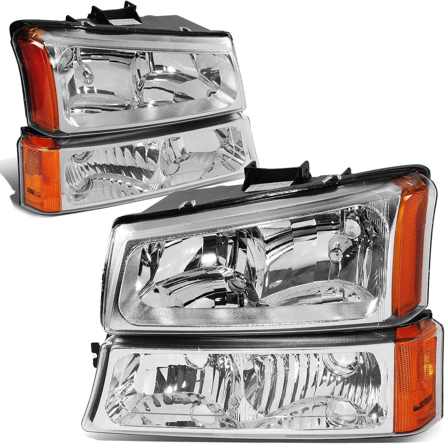 DNA Motoring HL-OH-CS03-4P-CH-AM Chrome Amber Headlights Compatible with 2003-2006 Chevy Silverado/Avalanche Chrome / Amber