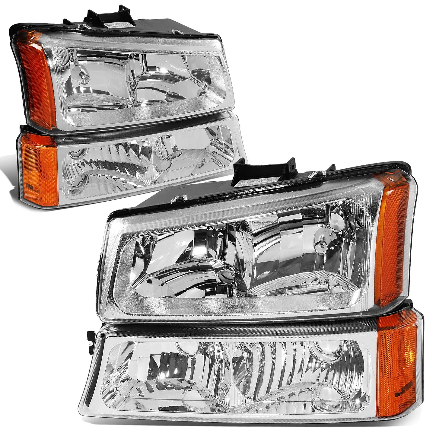 DNA Motoring HL-OH-CS03-4P-CH-AM Chrome Amber Headlights Compatible with 2003-2006 Chevy Silverado/Avalanche Chrome / Amber
