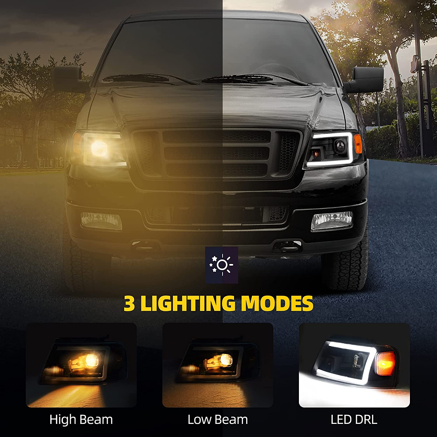 2004 - 2008 Ford F-150 Black Housing with led DRL – NTXGlow