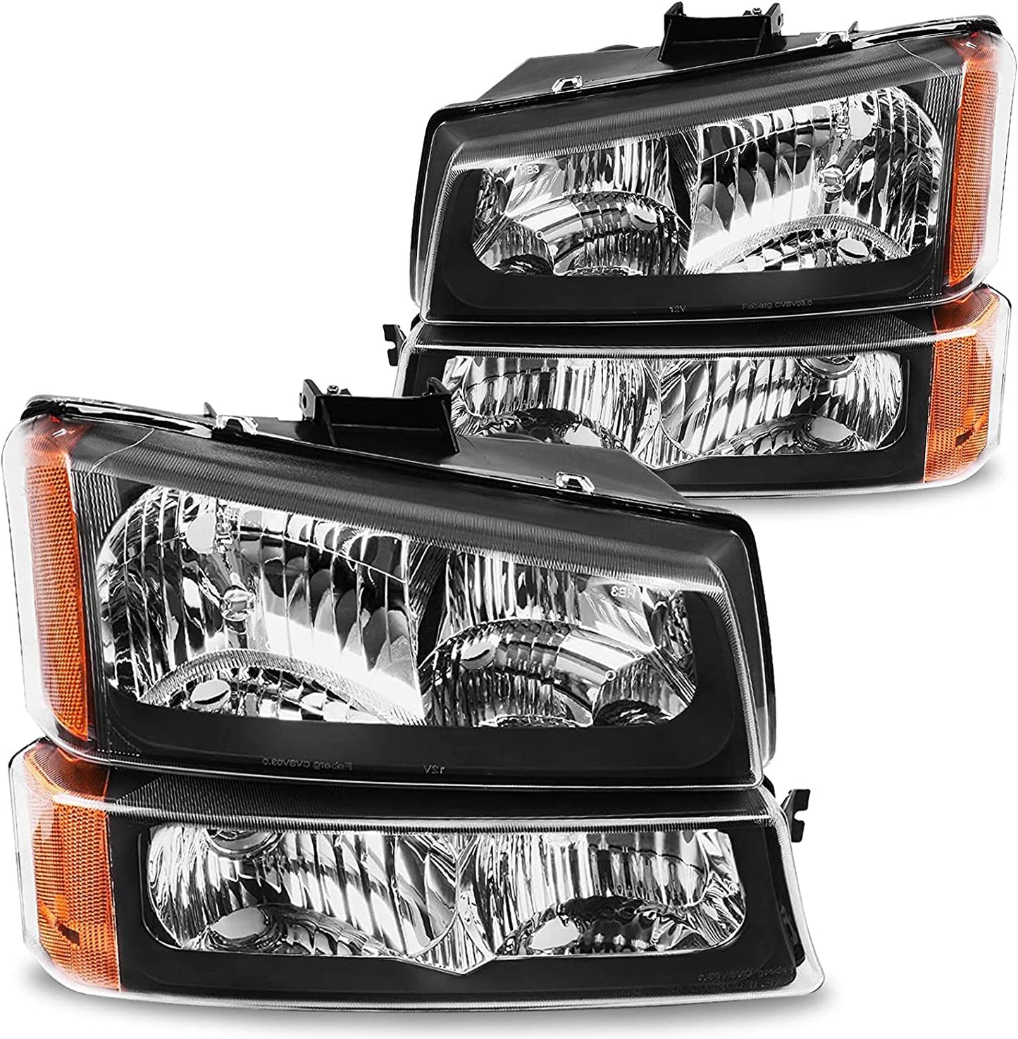 ADCARLIGHTS 2003-2006 Silverado Headlight Assembly for 2003-2006 Chevy Silverado Avalanche 1500/2500/3500 Clear Chrome Lens with Amber Reflector Replacement Left and Right