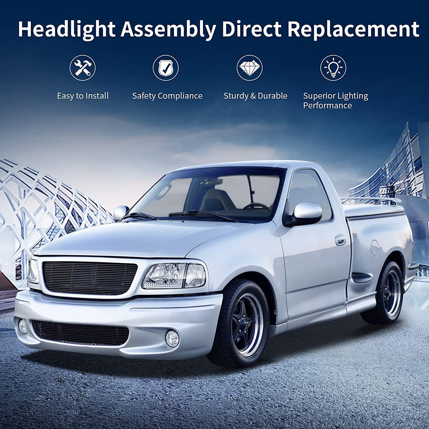 Headlight Assembly, Headlight Replacement, Fits 97-03 Ford F-150/97-02 Ford Expedition Pickup