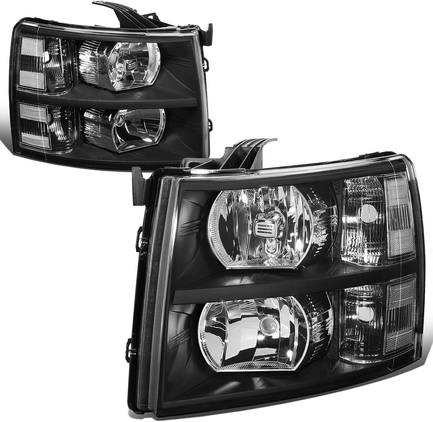 DNA Motoring HL-OH-CSIL07-BK-CL1 Black Headlights Pair Compatible with 07-13 Silverado 1500 2500 3500 HL-OH-CSIL07-BK-CL1