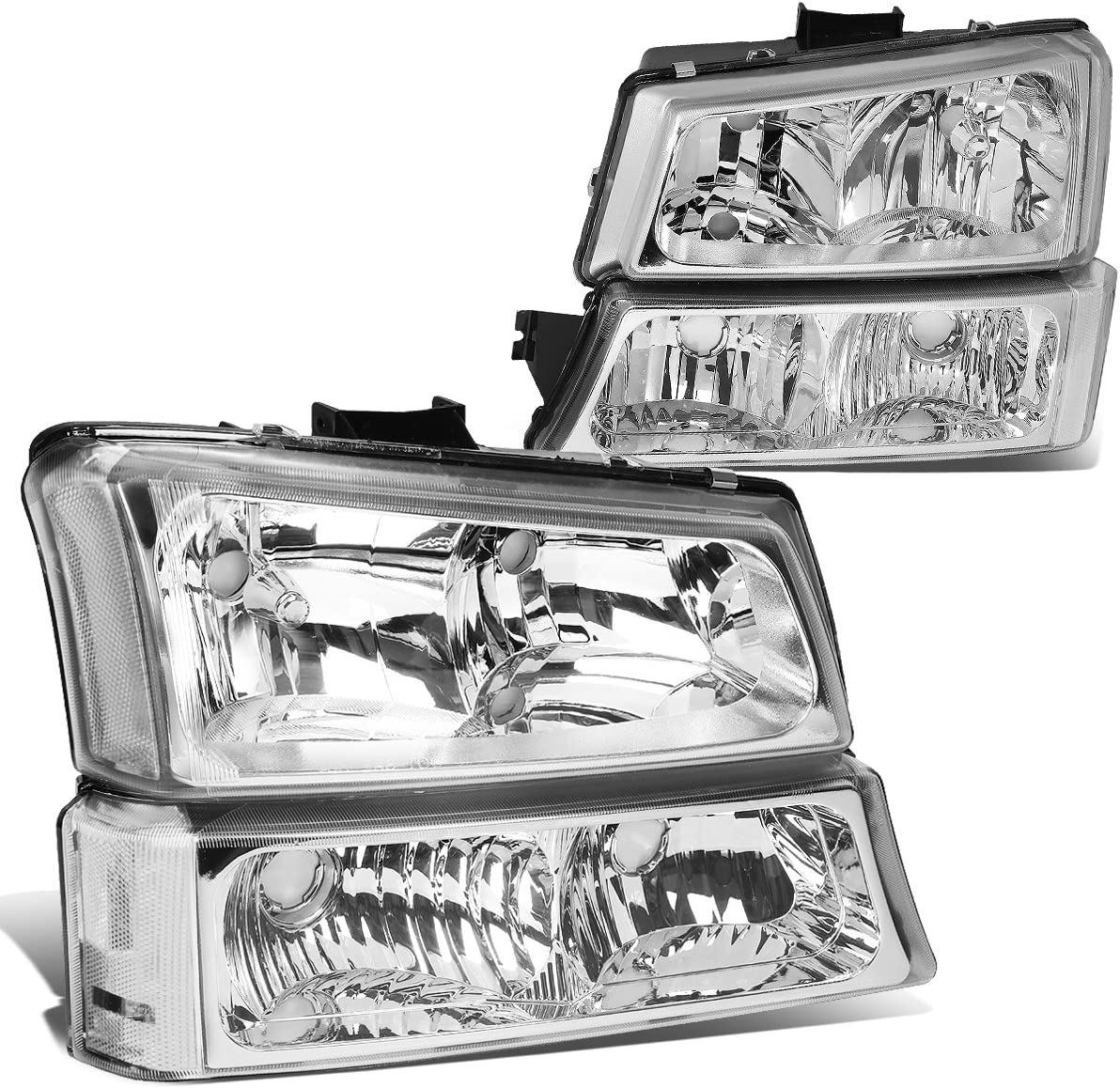 DNA Motoring HL-OH-CS03-4P-CH-CL1 Chrome Housing Headlights Compatible with 2003-2006 Chevy Silverado/Avalanche Fit Models without Factory Cladding Chrome clear