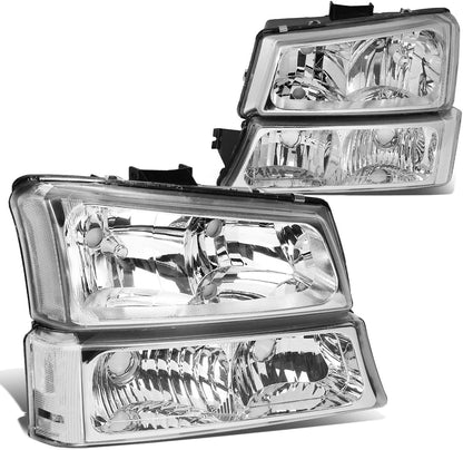 Dna Motoring Hlohcs034pchcl1 Chrome Housing Headlights Compatible With 20032006 Chevy Silveradoavalanche Fit Models Without Factory Cladding Clear