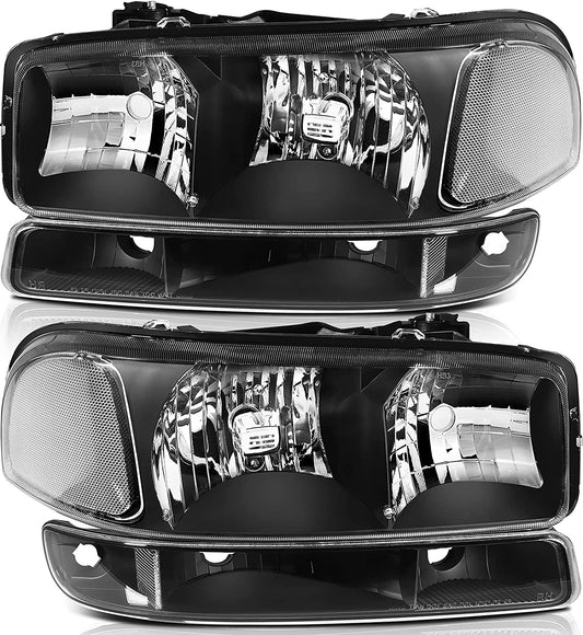 LBRST Headlights Assembly For 1999-2006 GMC Sierra 1500 For 2007-2007 GMC Sierra 1500 Classic Black Housing Clear Reflector Clear Lens Driver & Passenger Side