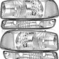 LBRST Headlight Assembly For GMC Sierra 1500 1999-2006 For GMC Sierra 1500 Classic 2007 For GMC Sierra 2500 1999-2004 Chrome Housing Clear Reflector Clear Lens Driver and Passenger Side Headlamp