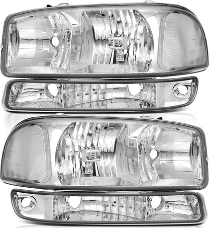 Lbrst Headlight Assembly For Gmc Sierra 1500 19992006 Classic 2007 2500 19992004 Chrome Housing Reflector Clear Lens Driver And Passenger Side Headlamp