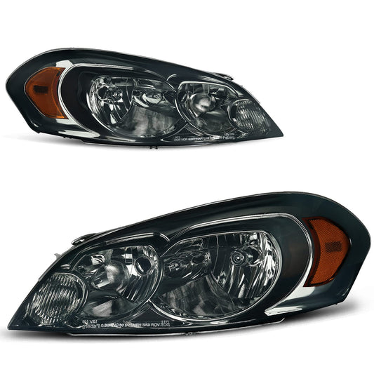 AUTOSAVER88 Headlight Assembly Compatible with 2006-2013 Chevy Impala 06 07 Chevy Monte Carlo Replacement Headlamp Driving Light Chrome Housing Amber Reflector Clear Lens 25958359 25958360 A Black Housing Amber Reflector Smoke Lens OE Replacement
