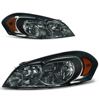 Autosaver88 Headlight Assembly Compatible With 20062013 Chevy Impala 06 07 Monte Carlo Replacement Headlamp Driving Light Chrome Housing Amber Reflector Clear Lens 25958359 25958360 A Black Smoke Oe