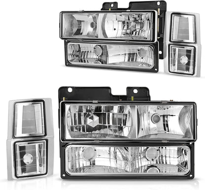 Dwvo Headlight Assembly Compatible With 19941999 Chevy Ck Series 1500 2500 3500tahoesuburbansilverado Wcorner And Bumper Lights Black Housing