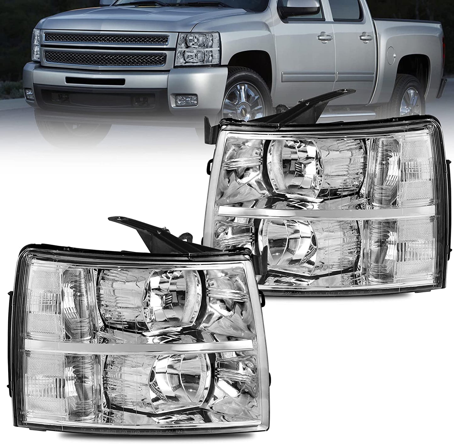 MOSTPLUS Headlight Assembly Compatible with Chevy Chevrolet Silverado 1500  2500 3500 with Black Housing, Clear Lens, Amber Reflector