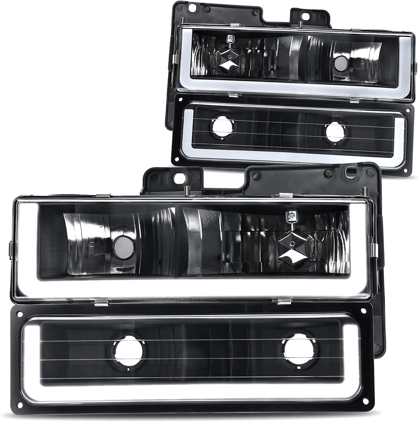 DWVO Headlight Assembly Compatible with 1994-1999 Chevy C/K Series 1500, 2500, 3500/Tahoe/Suburban/Silverado w/Corner/Bumper Light (Chrome)