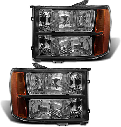 Adcarlights 20072014 Sierra Headlight Assembly Compatible With Gmc 1500 0714 2500hd 3500hd Chrome Housing Amber Reflector Replacement Left And Right