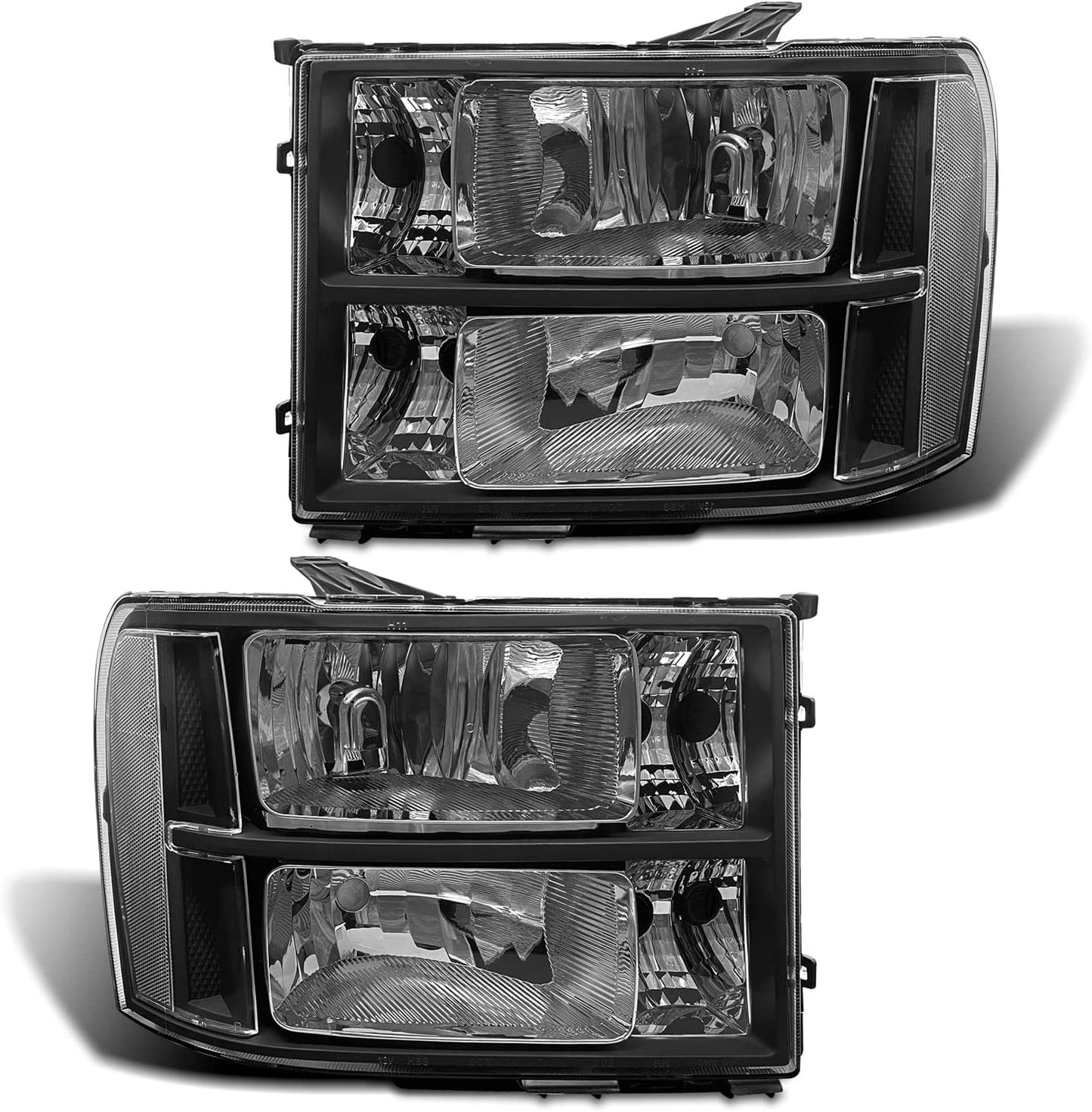 ADCARLIGHTS 2007-2014 Sierra Headlight Assembly Compatible with 2007-2014 GMC Sierra 1500 / 07-14 GMC Sierra 2500HD 3500HD Chrome Housing with Amber Reflector Replacement Left and Right