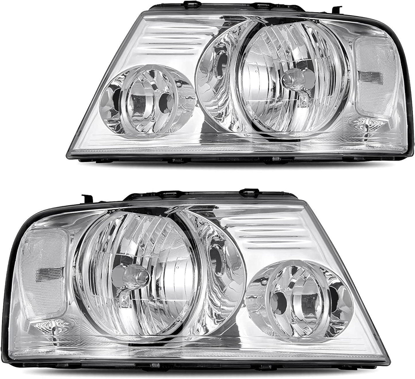 DWVO Headlight Assembly Compatible with 2004 2005 2006 2007 2008 Ford F150 Pickup Driver and Passenger Side Chrome Housing Amber Reflector