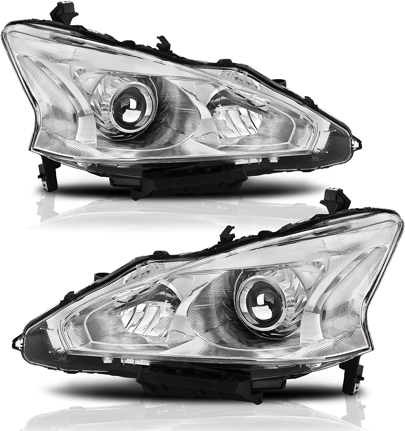 ALZIRIA Headlight Assembly Compatible with 2013-2015 Nissan Altima S/SL/SV, Only Fit 4-Door (Chrome Housing Amber Reflector)
