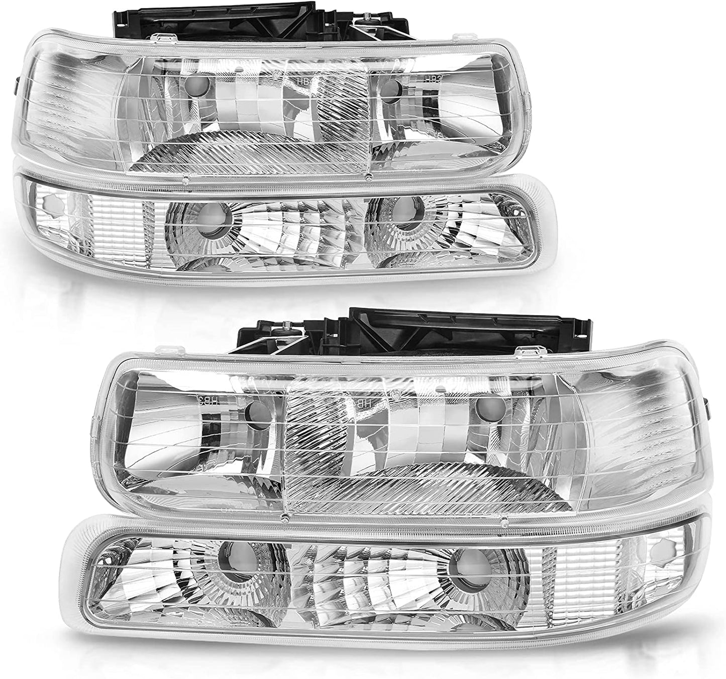 AUTOSAVER88 Headlights Assembly Compatible with 1999-2002 Chevy Silverado / 2001-2002 Chevy Silverado 1500 2500 / 2001-2002 Chevy Silverado 1500HD 2500HD 3500 / 2000-2006 Tahoe Suburban 1500 2500 with Lights in Bumpers