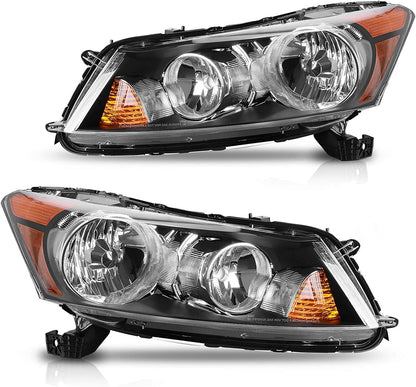 Dwvo Headlight Assembly Compatible With 0812 Accord 4door Sedan 2008 2009 2010 2011 2012 Black Housing Clear Lens Amber Reflector