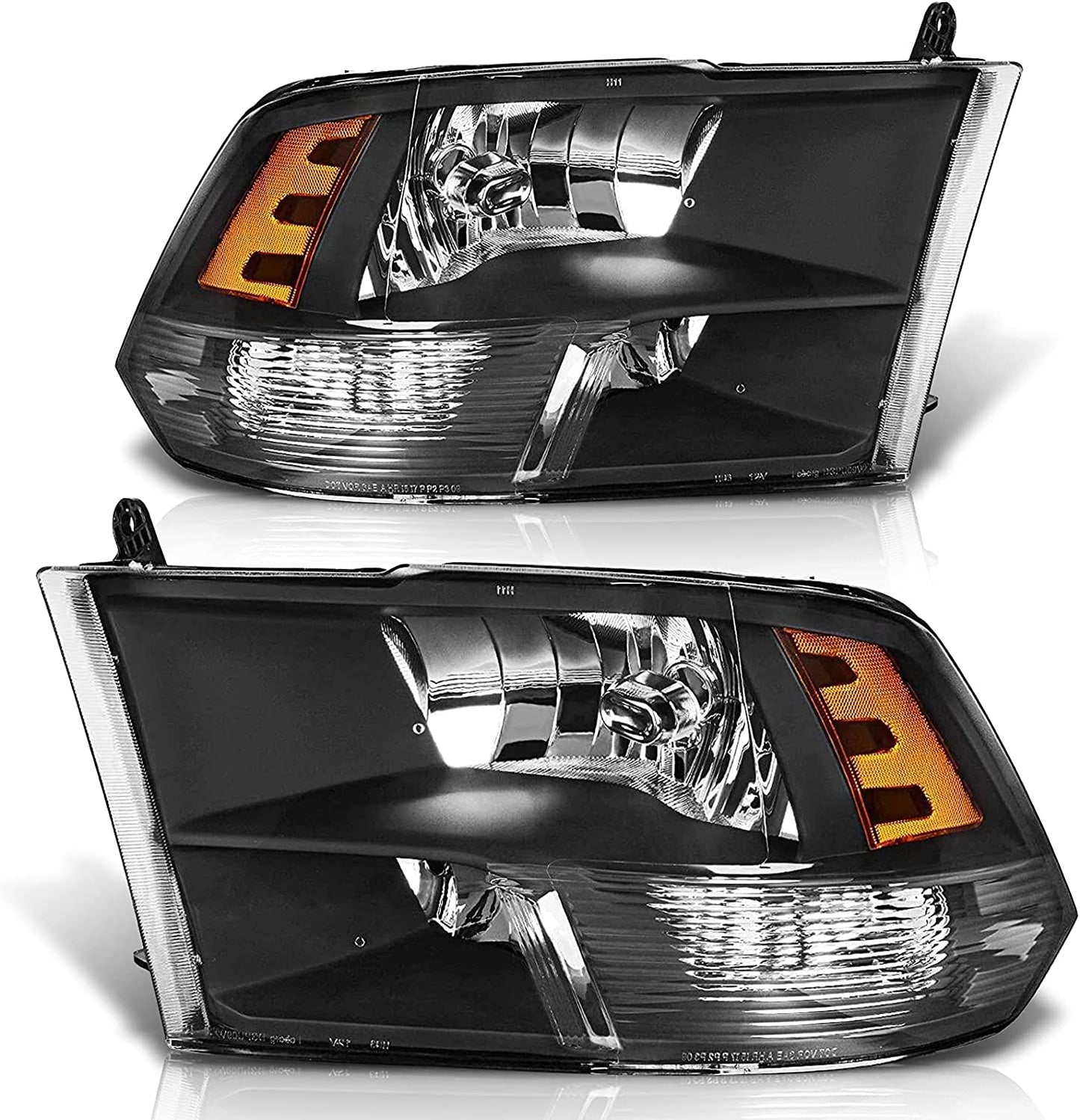 ADCARLIGHTS For 2009-2018 Dodge Ram Headlight Assembly Compatible with Ram 1500 / Ram 2500 3500 / 2010-2018 / Ram 2500 3500 / 2019-2021 Ram 1500 Classic, Chrome Housing Amber Reflector Replacement
