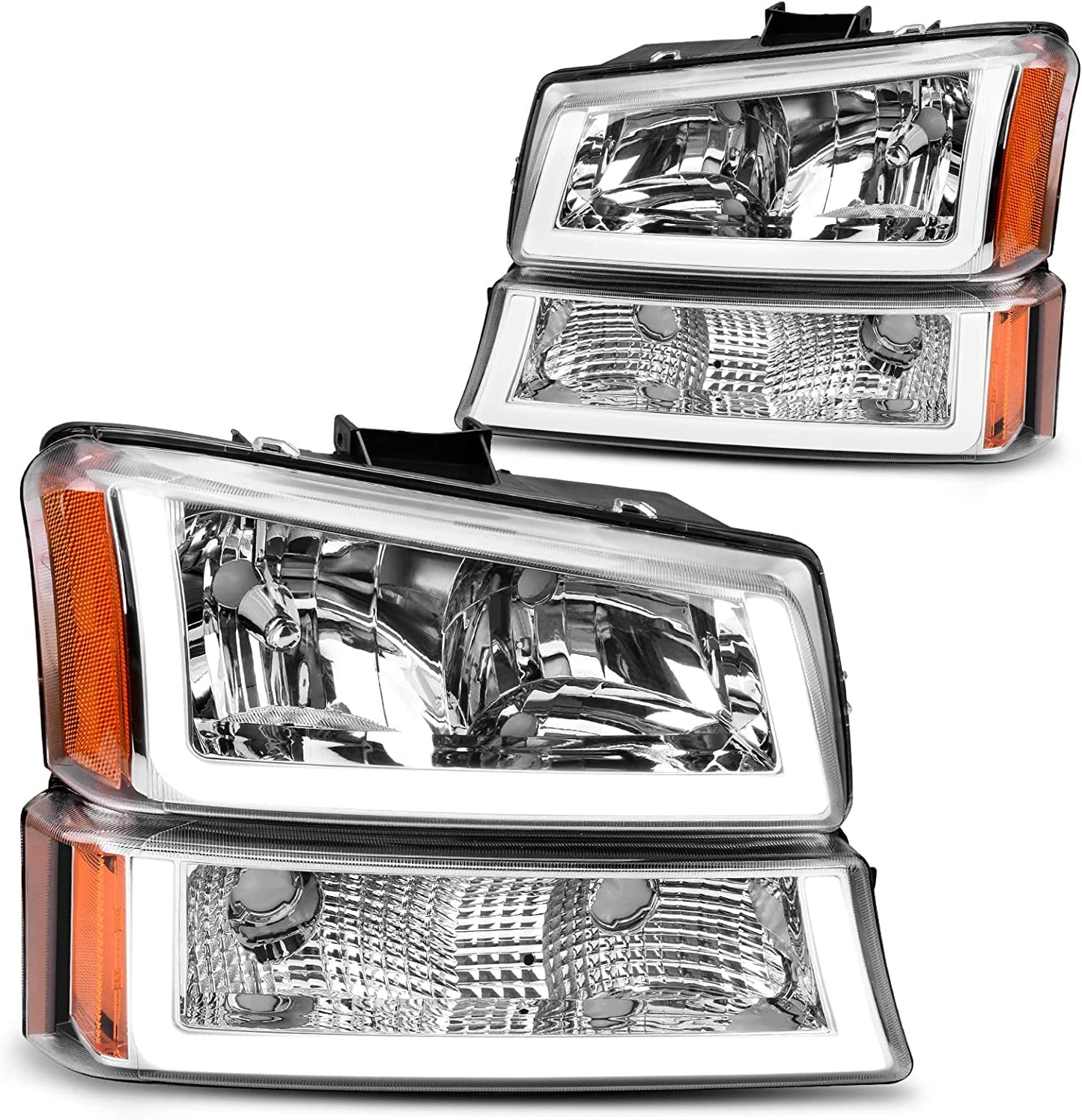 DWVO Headlight Assembly Compatible with Chevy Silverado Avalanche 1500 2500 3500 Black with Clear Housing