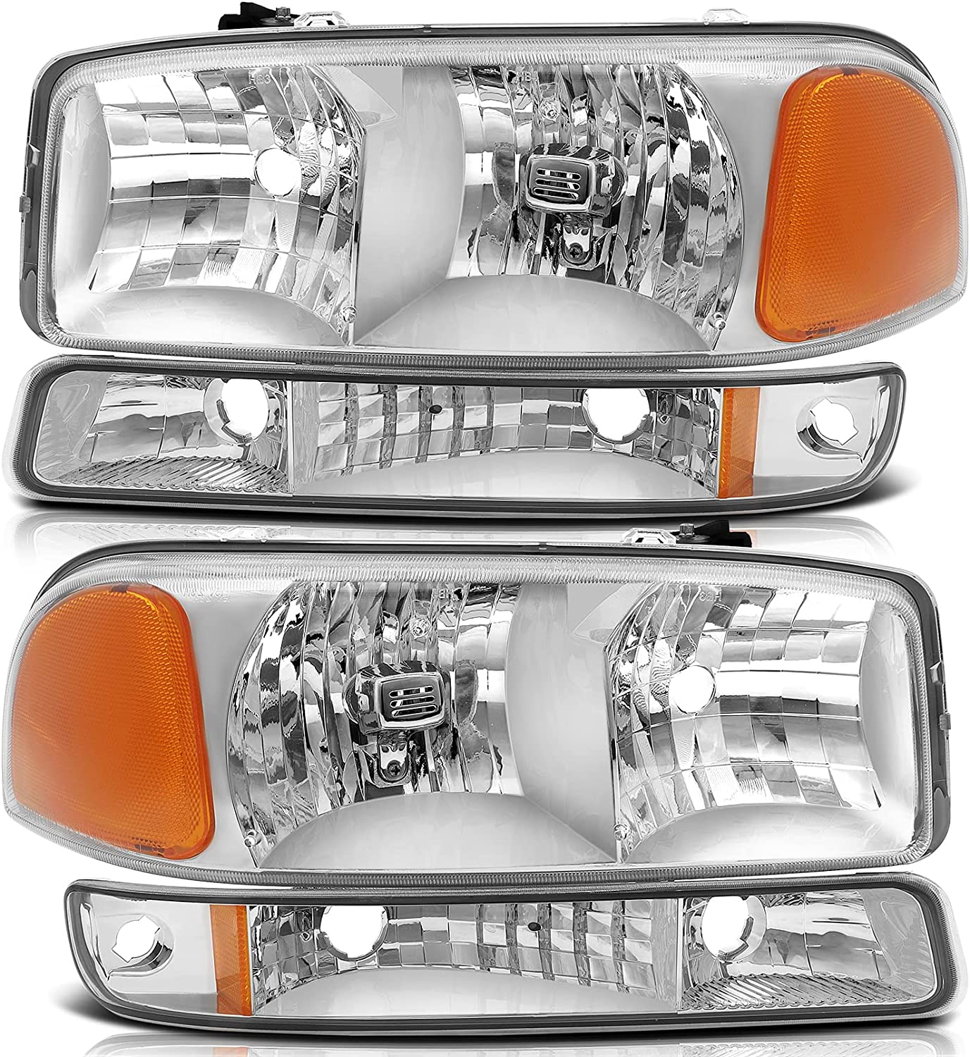 LBRST Headlights Assembly For 1999-2006 GMC Sierra 1500 For 2007-2007 GMC Sierra 1500 Classic Black Housing Clear Reflector Clear Lens Driver & Passenger Side