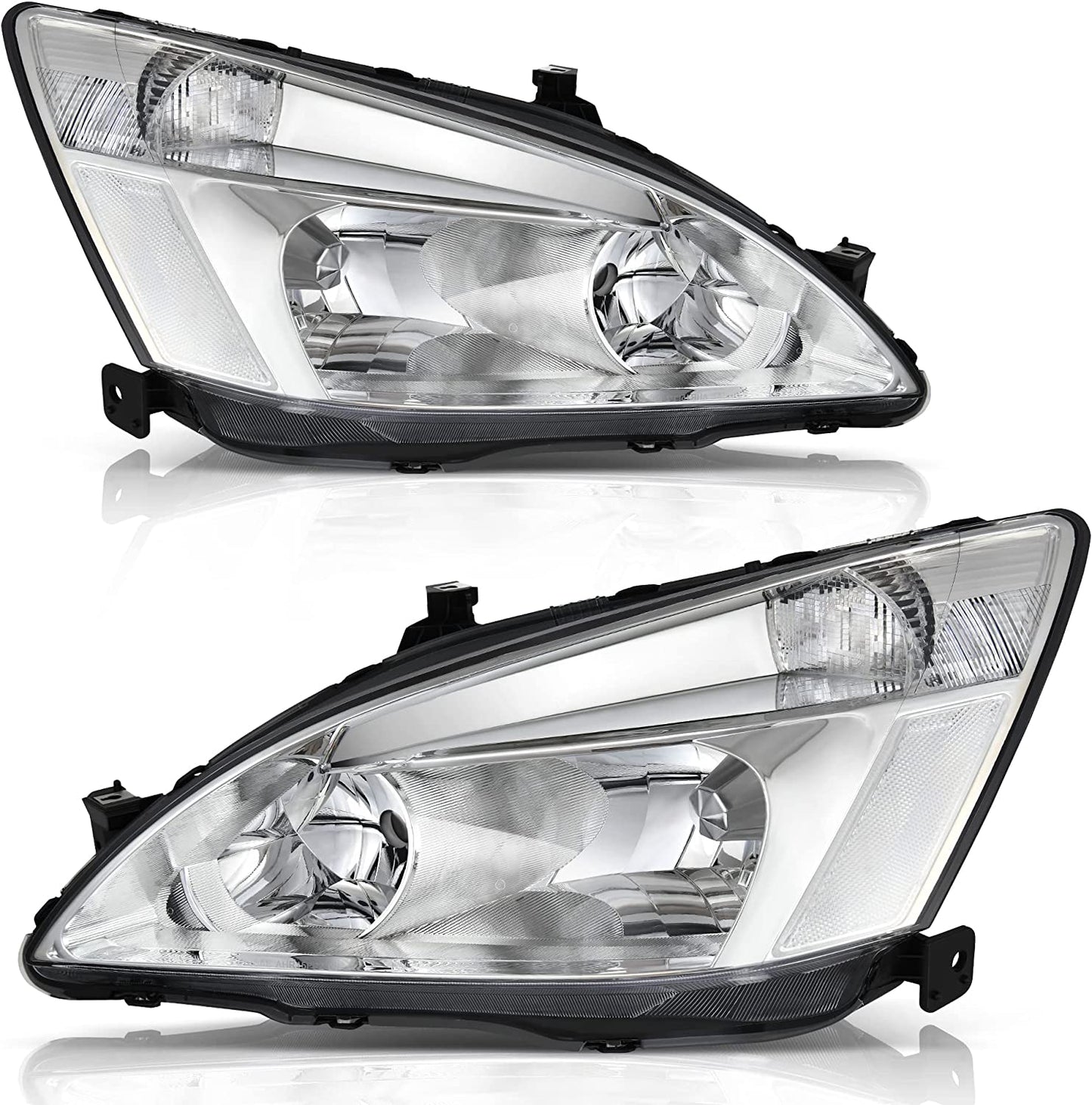 AUTOSAVER88 Headlight Assembly Compatible with 03 04 05 06 07 Accord OE Replacement Chrome Headlights w/Clear Housing