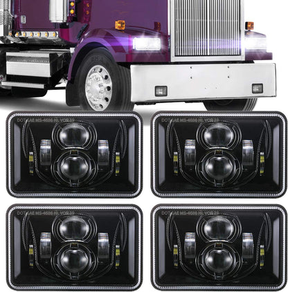 Faros delanteros LED rectangulares de repuesto H4651 H4652 H4656 H4666 H6545 compatible con Peterbilt Kenworth Freightinger Ford Probe Oldsmobile Cutlass - cromado