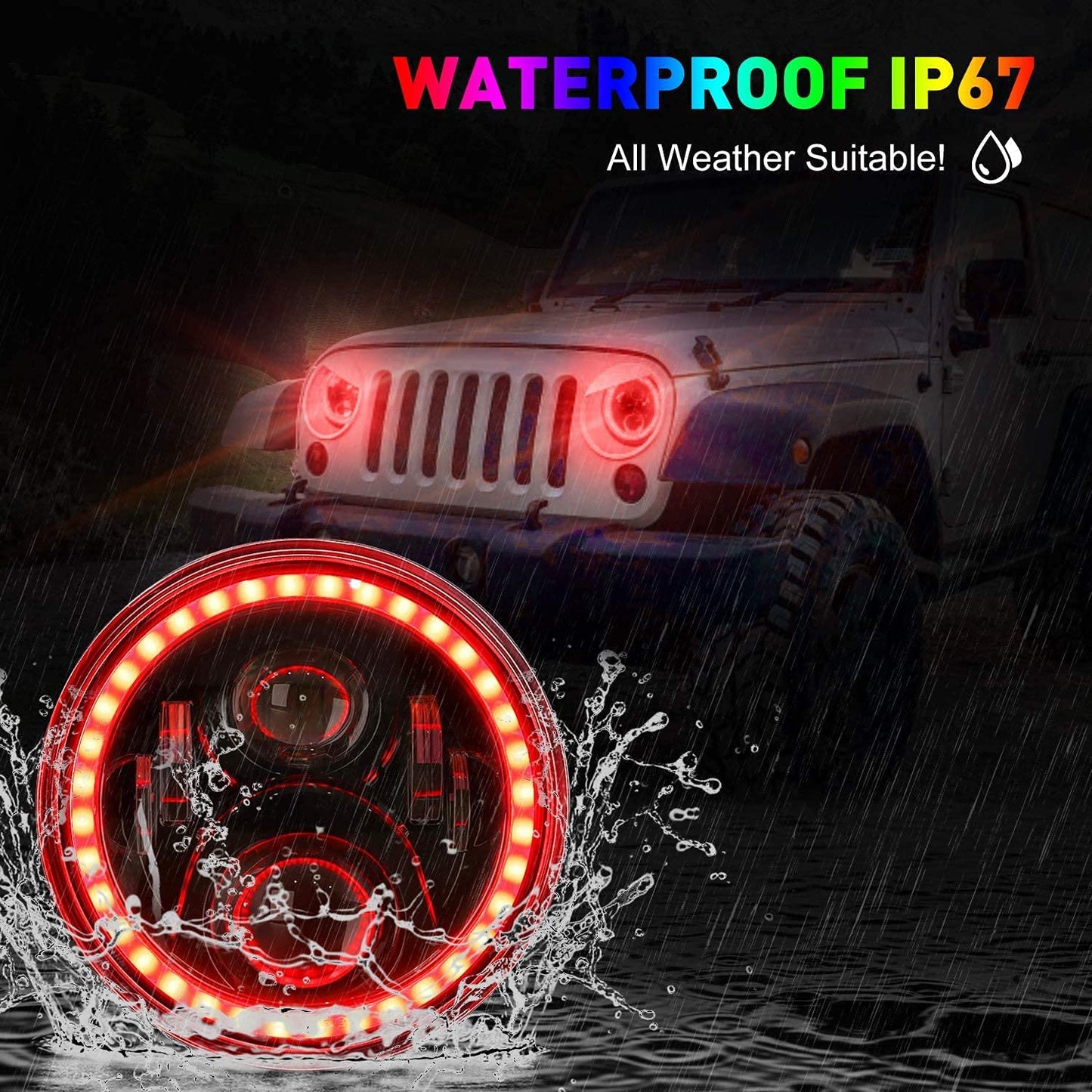 BEEYEO 7 Inch RGB Halo Headlights and Fog Lights Bluetooth Color Control DOT Kits for 1997-2018 Jeep Wrangler JK JKU TJ LJ,w/ Halo Ring DRL and Amber Turn Signal ,Hi/Lo Beam Multi-color