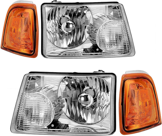 AUTOSAVER88 LED DRL Headlight Assembly Compatible with 2001-2011 Ford Ranger, Pair Headlights w/Daytime Running Light, Chrome Housing, Amber Reflector