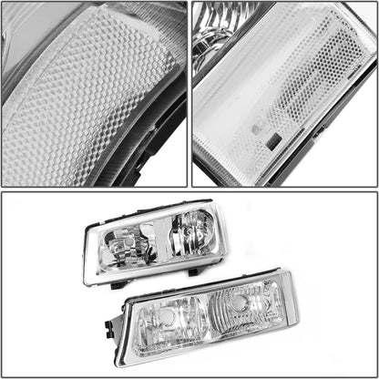 Dna Motoring Hlohcs034pchcl1 Chrome Housing Headlights Compatible With 20032006 Chevy Silveradoavalanche Fit Models Without Factory Cladding Clear