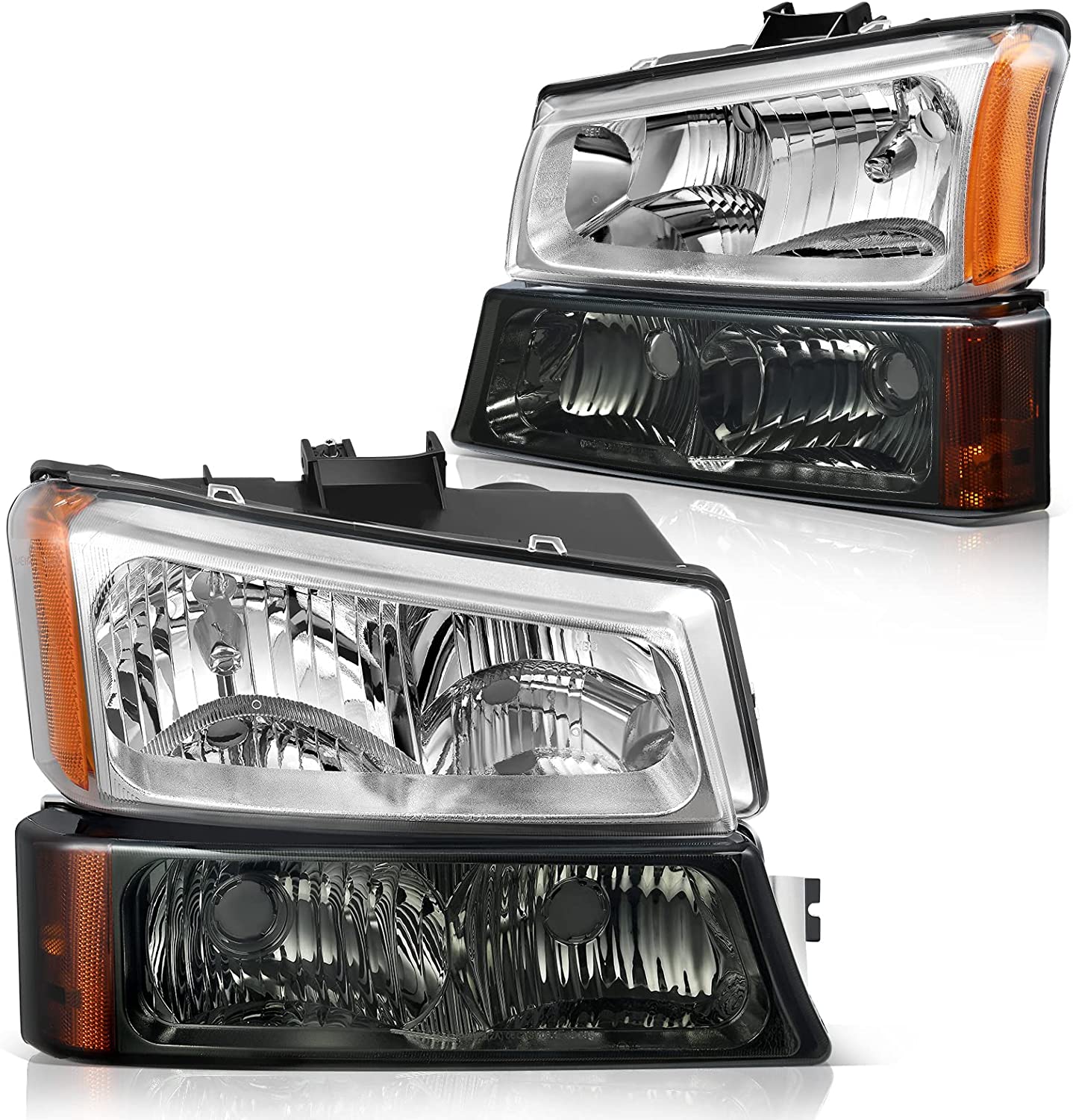 DWVO Headlight Assembly Compatible with Chevy Silverado Avalanche 1500 2500 3500 Black with Clear Housing