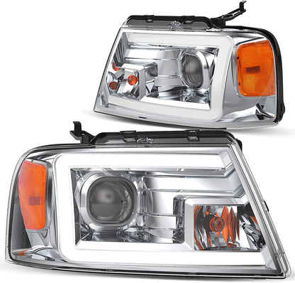 Dwvo Headlight Assembly Compatible With 2004 2005 2006 2007 2008 Ford F150 Pickup Driver And Passenger Side Chrome Housing Amber Reflector
