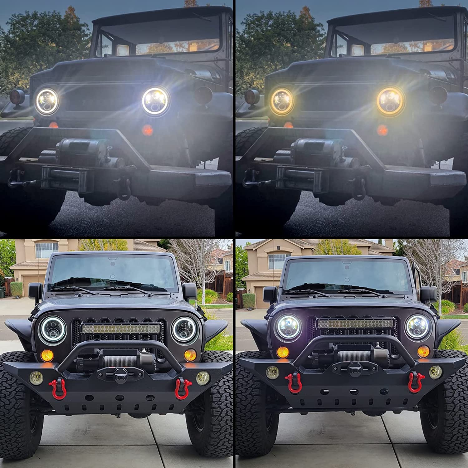 Haitzu 7 inch Led Round Black Hi/lo Sealed Beam headlight DOT Approved  Compatible with Jeep Wrangler JK Hummer H1 H2 ,Halo with Amber Turn Light & 