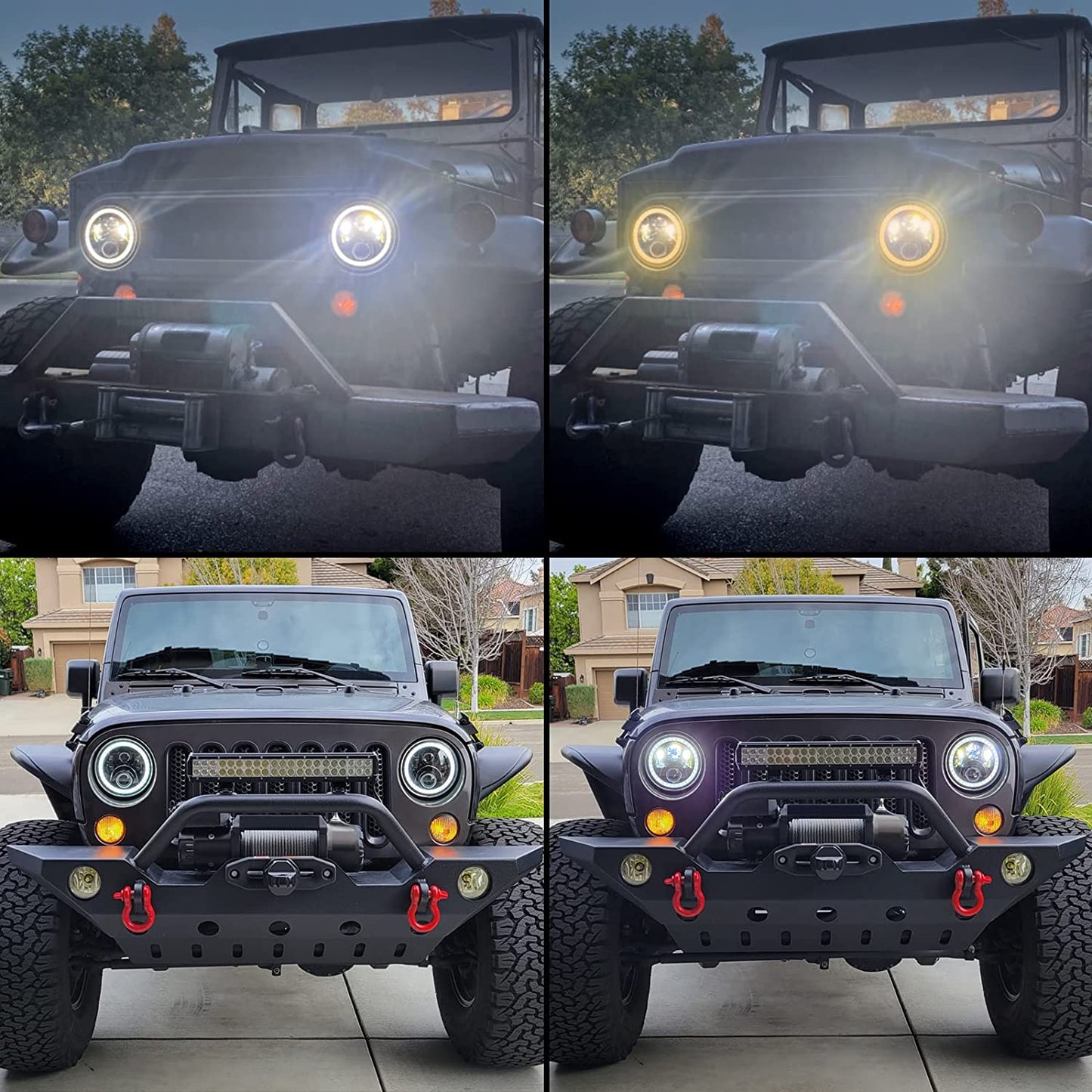 Haitzu 7 inch Led Round Black Hi/lo Sealed Beam headlight DOT Approved Compatible with Jeep Wrangler JK Hummer H1 H2 ,Halo with Amber Turn Light & DRL, H6024 Replacement,included H4-H13 Adaptor 2 Pcs