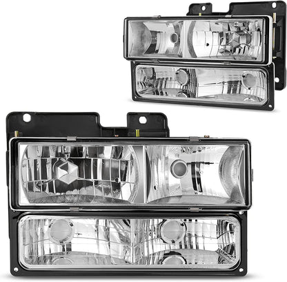 Dwvo Headlight Assembly Compatible With 19941999 Chevy Ck Series 1500 2500 3500tahoesuburbansilverado Wcorner And Bumper Lights Black Housing