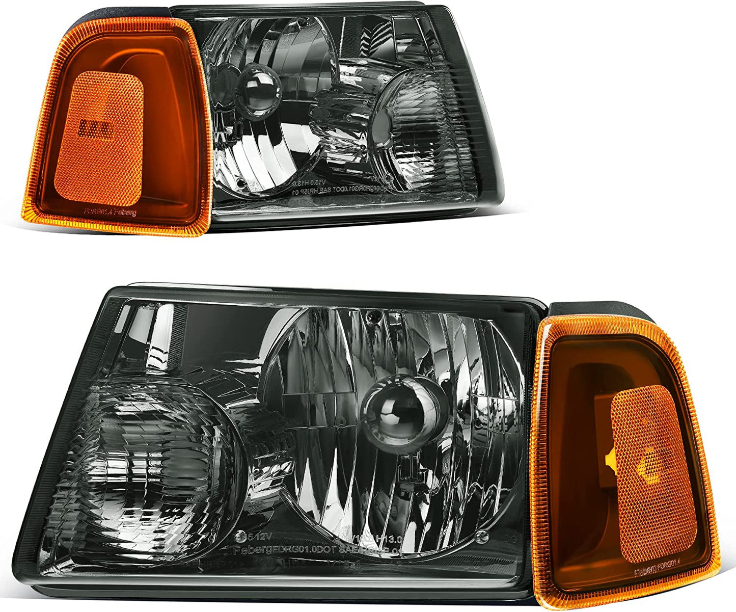 AUTOSAVER88 LED DRL Headlight Assembly Compatible with 2001-2011 Ford Ranger, Pair Headlights w/Daytime Running Light, Chrome Housing, Amber Reflector
